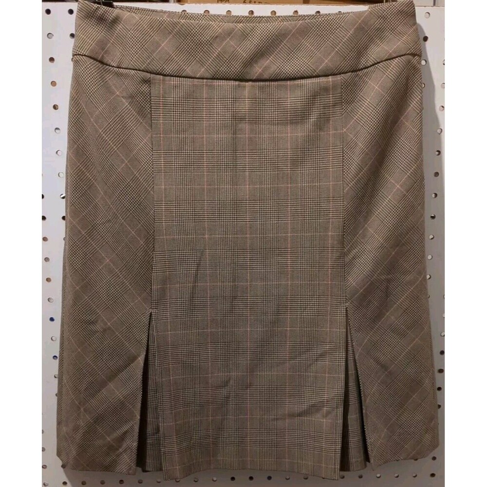 Ann Taylor Brown Orange Black Skirt Size 2 Pleated Stripe